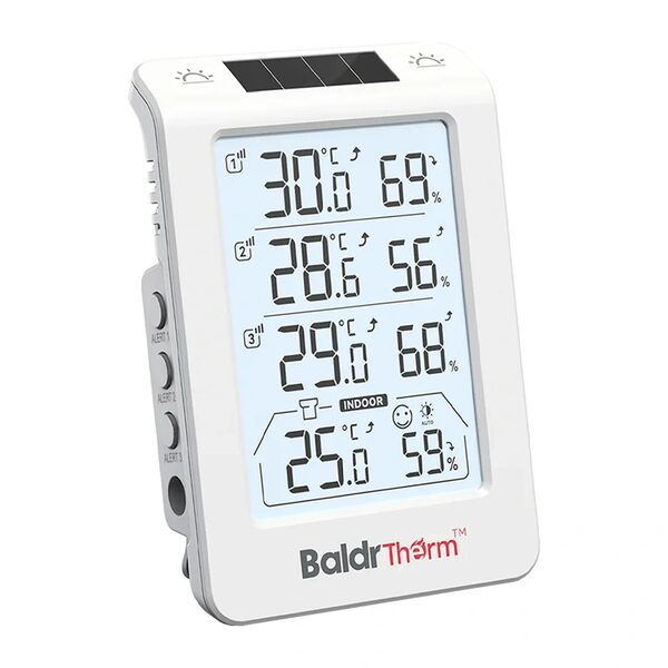Baldrtherm B0598 Θερμοϋγρομέτρο 3 Καναλιών με Αυτόματο Οπίσθιο Φωτισμό